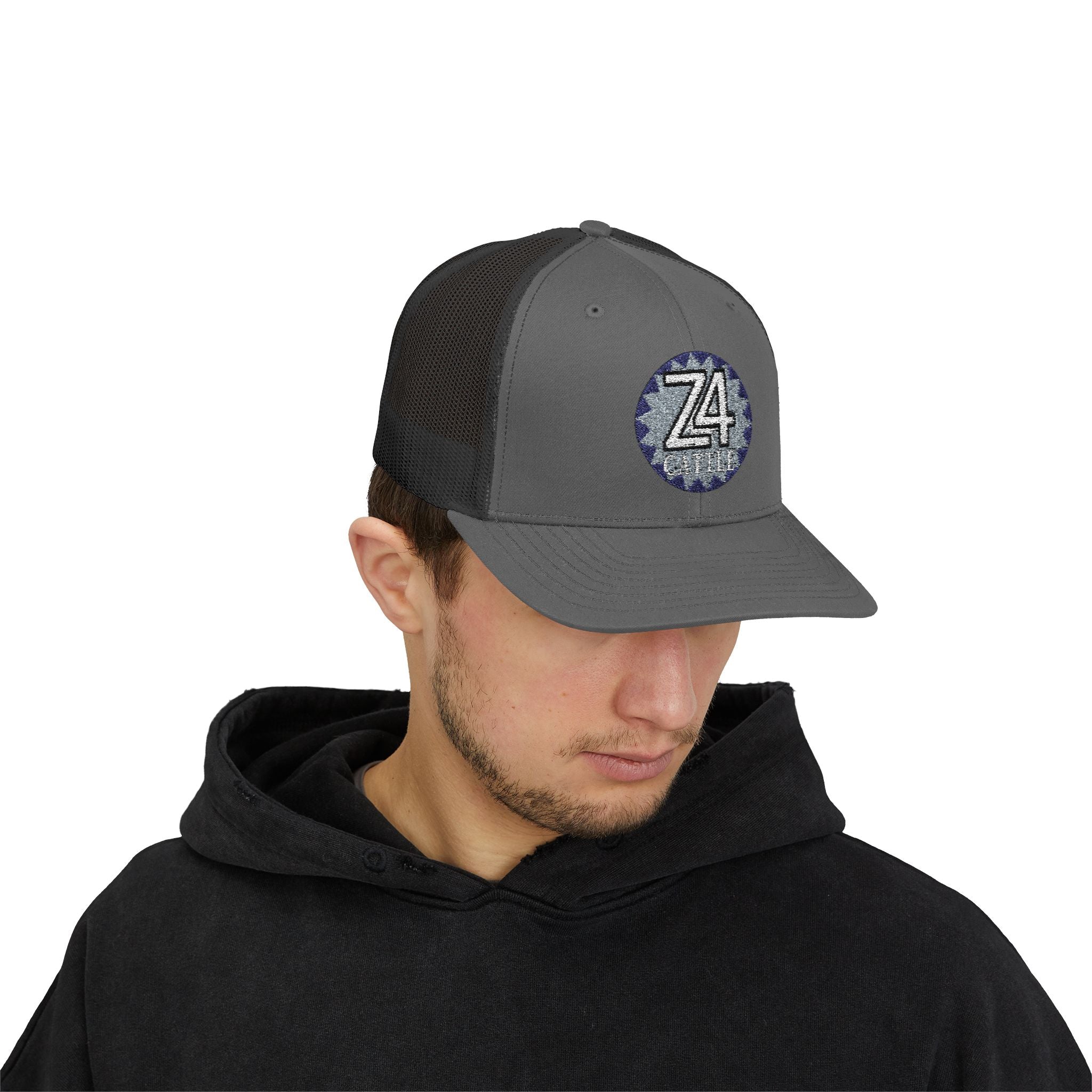 Z4 Embroidered Trucker Cap — Vintage Denim Patch Snapback