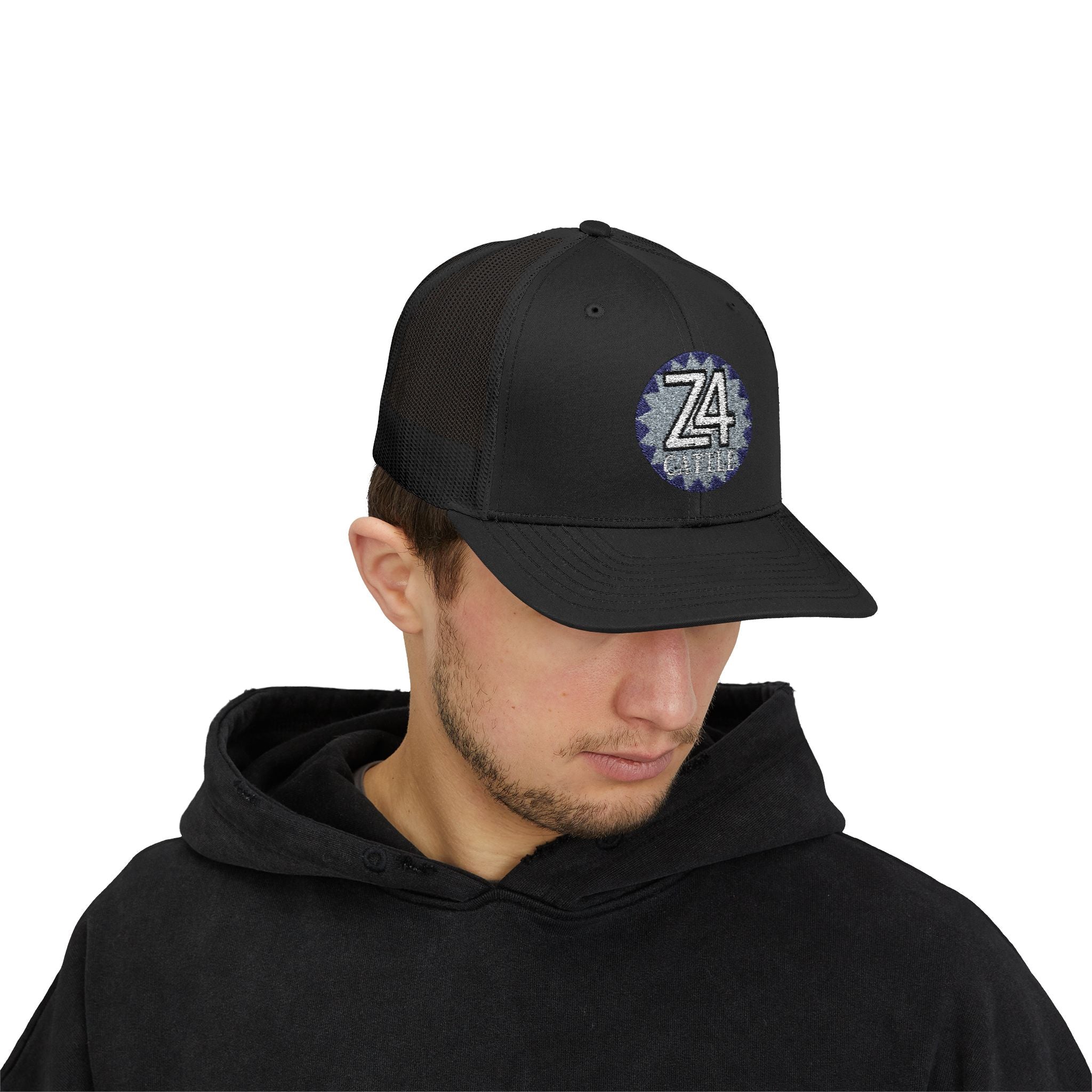 Z4 Embroidered Trucker Cap — Vintage Denim Patch Snapback
