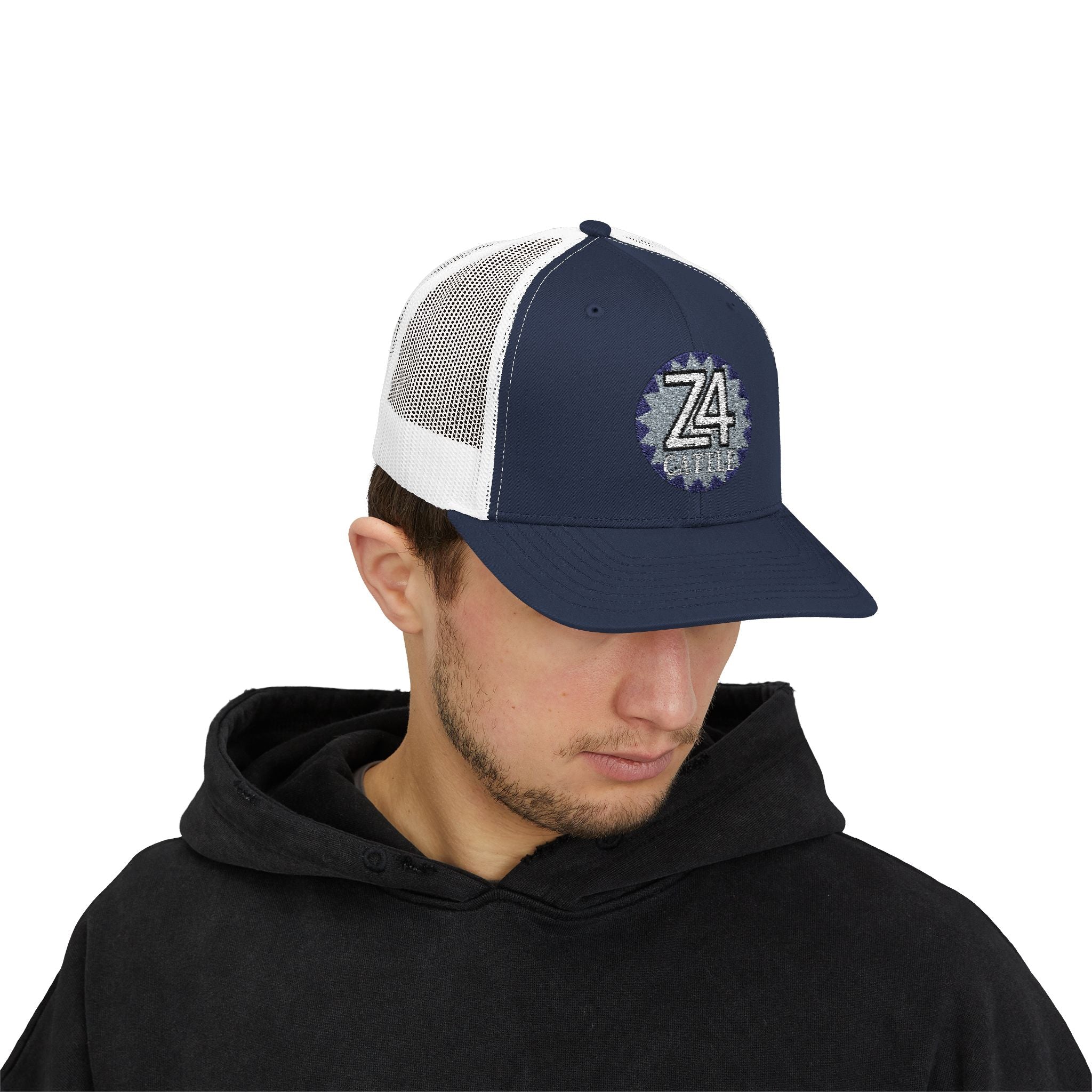 Z4 Embroidered Trucker Cap — Vintage Denim Patch Snapback